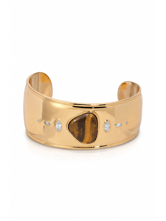 Tiger's Eye Solstice Thick Cuff - Tigers Eye with 18k Gold Plating | Ettika