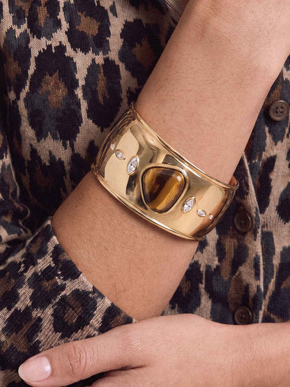 Tiger's Eye Solstice Thick Cuff - Tigers Eye with 18k Gold Plating | Ettika