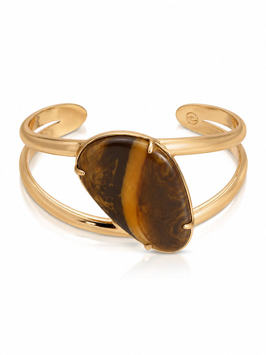 Desert Tide Cuff in Tiger's Eye - Tigers Eye with 18k Gold Plating | Ettika
