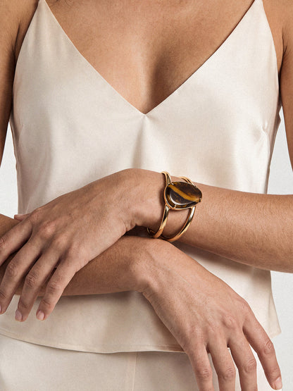 Desert Tide Cuff in Tiger's Eye - Tigers Eye with 18k Gold Plating | Ettika
