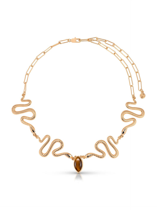 Tiger's Eye Serpentina Snake Choker - Tigers Eye with 18k Gold Plating | Ettika