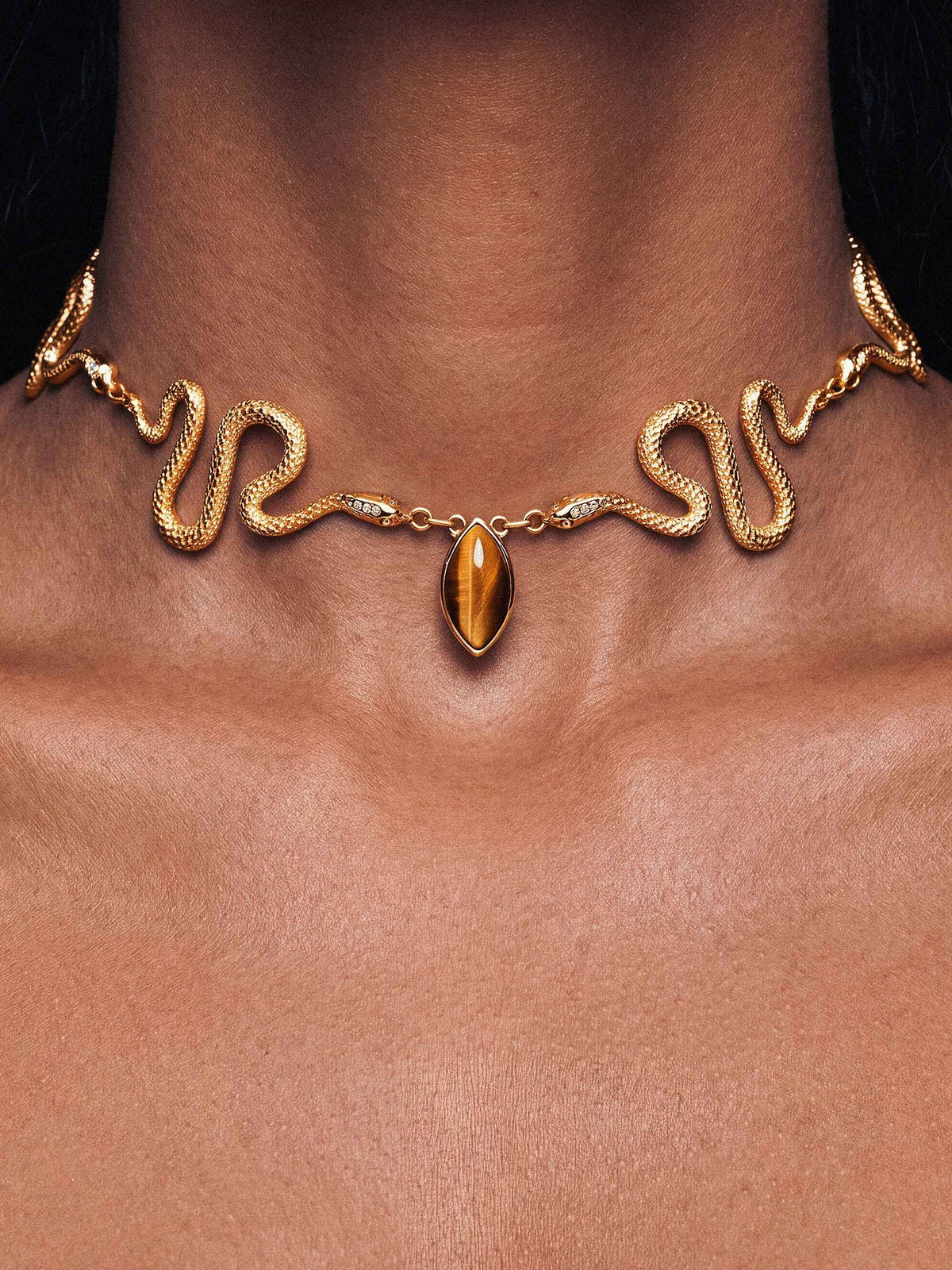 Tiger's Eye Serpentina Snake Choker - Tigers Eye with 18k Gold Plating | Ettika