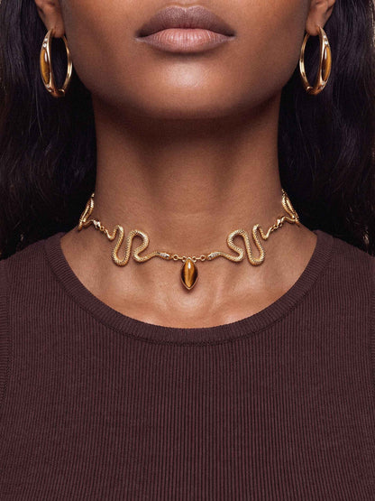 Tiger's Eye Serpentina Snake Choker - Tigers Eye with 18k Gold Plating | Ettika