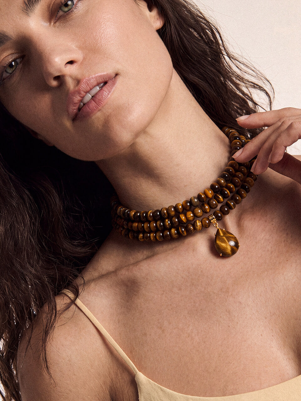 Marina Layers Tiger's Eye Necklace - Tigers Eye with 18k Gold Plating | Ettika