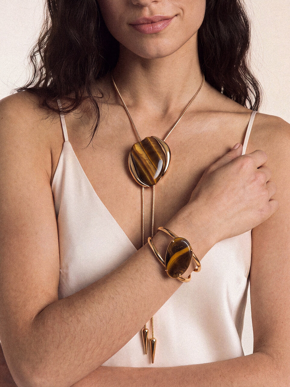 Tiger's Eye Statement Bolo Necklace - Tigers Eye with 18k Gold Plating | Ettika
