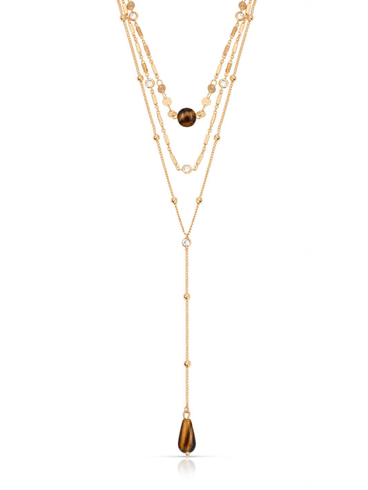 Forever Falling Tiger's Eye Lariat - Tigers Eye with 18k Gold Plating | Ettika