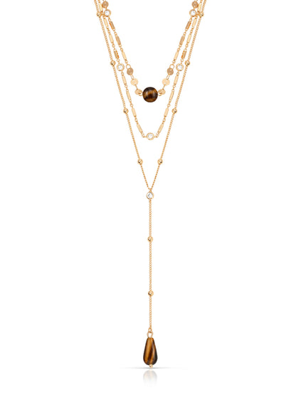 Forever Falling Tiger's Eye Lariat - Tigers Eye with 18k Gold Plating | Ettika