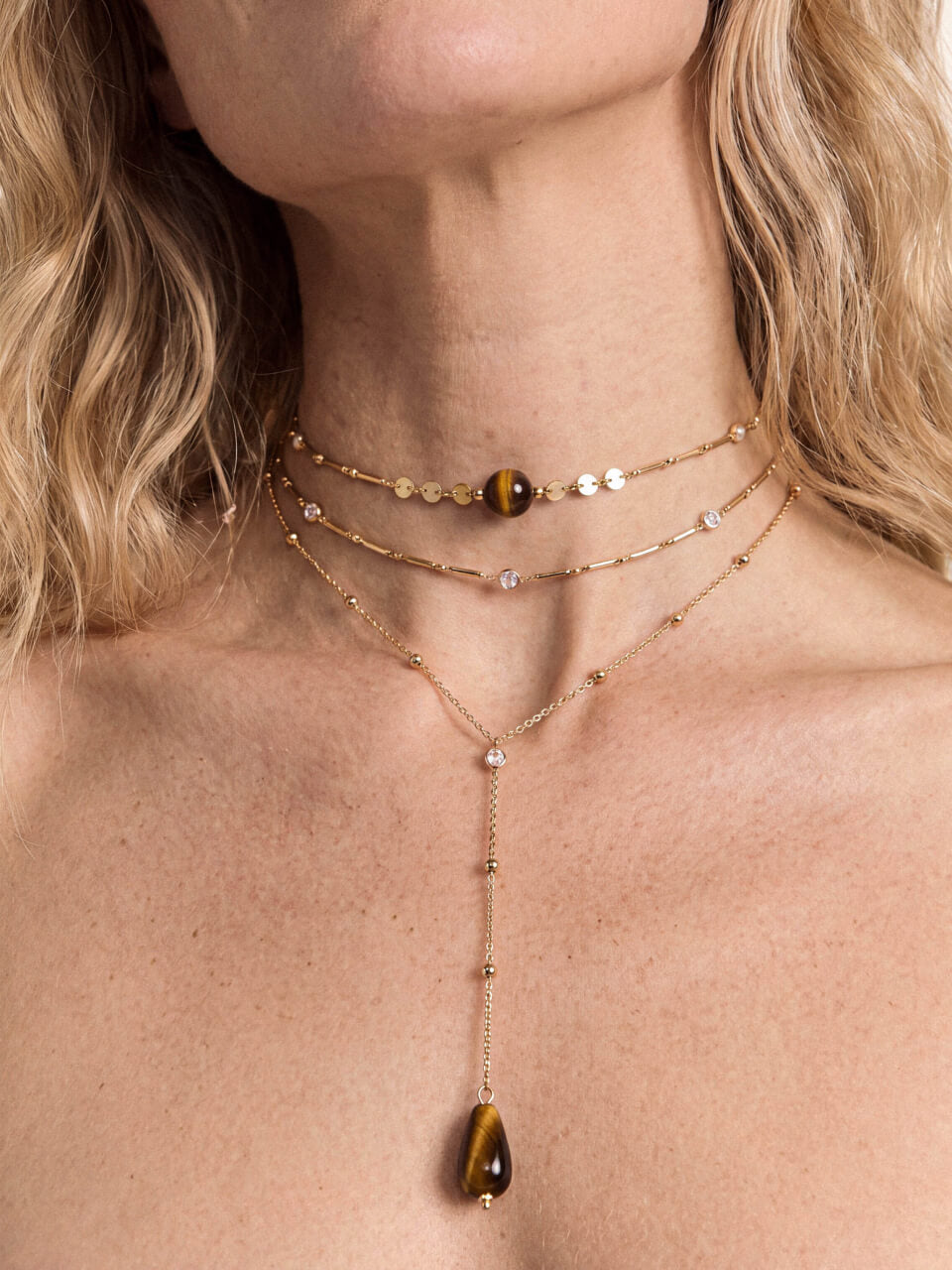 Forever Falling Tiger's Eye Lariat - Tigers Eye with 18k Gold Plating | Ettika
