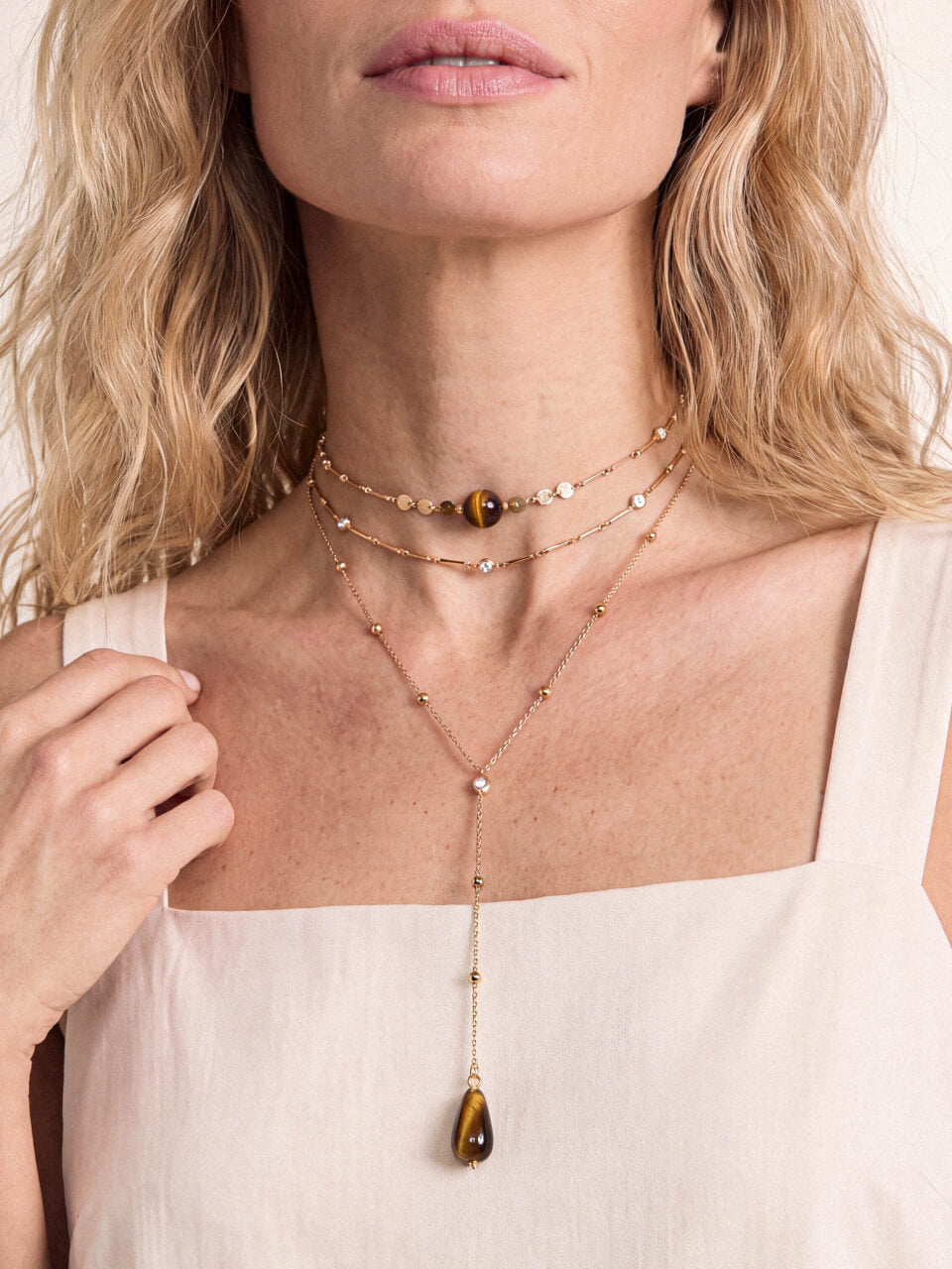 Forever Falling Tiger's Eye Lariat - Tigers Eye with 18k Gold Plating | Ettika