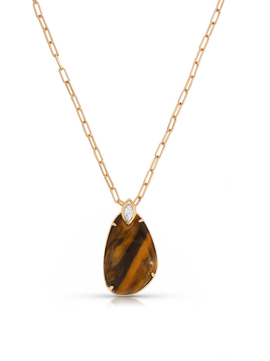 Majestic Stone Pendant Necklace in Tiger's Eye - Tigers Eye with 18k Gold Plating | Ettika