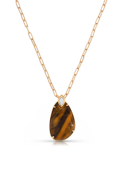 Majestic Stone Pendant Necklace in Tiger's Eye - Tigers Eye with 18k Gold Plating | Ettika