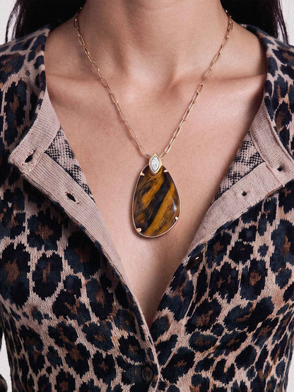 Majestic Stone Pendant Necklace in Tiger's Eye - Tigers Eye with 18k Gold Plating | Ettika