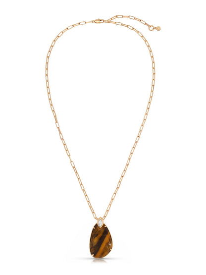 Majestic Stone Pendant Necklace in Tiger's Eye - Tigers Eye with 18k Gold Plating | Ettika