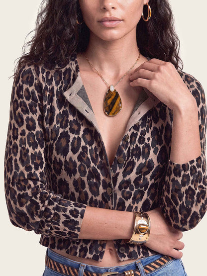 Majestic Stone Pendant Necklace in Tiger's Eye - Tigers Eye with 18k Gold Plating | Ettika