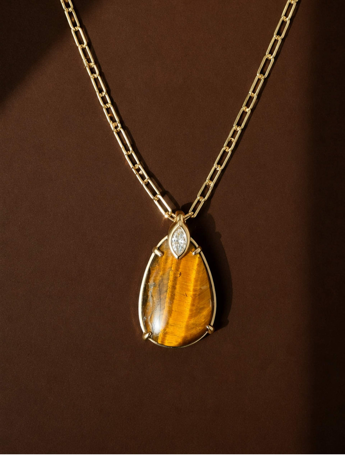 Majestic Stone Pendant Necklace in Tiger's Eye - Tigers Eye with 18k Gold Plating | Ettika