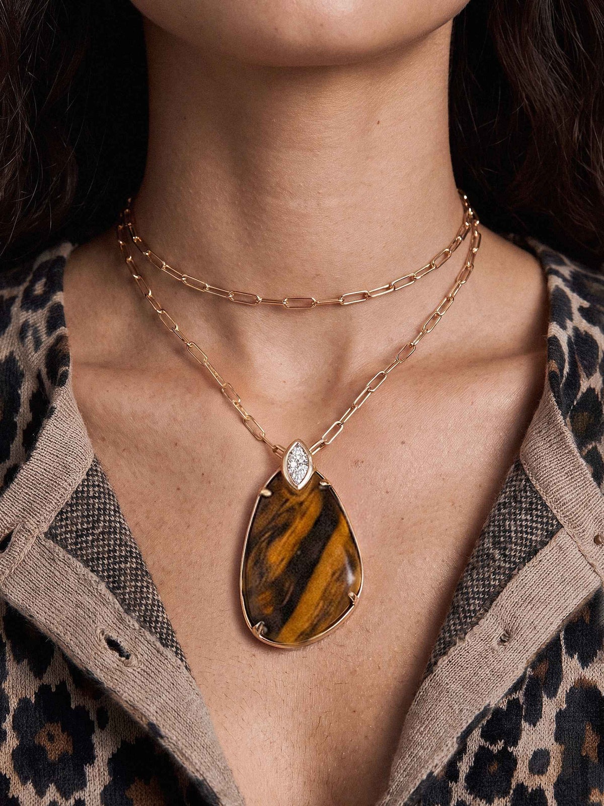 Majestic Stone Pendant Necklace in Tiger's Eye - Tigers Eye with 18k Gold Plating | Ettika