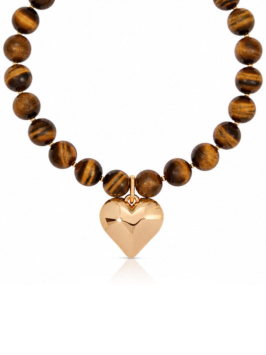 Luck and Love Tiger's Eye Heart Necklace - Tigers Eye with 18k Gold Plating | Ettika