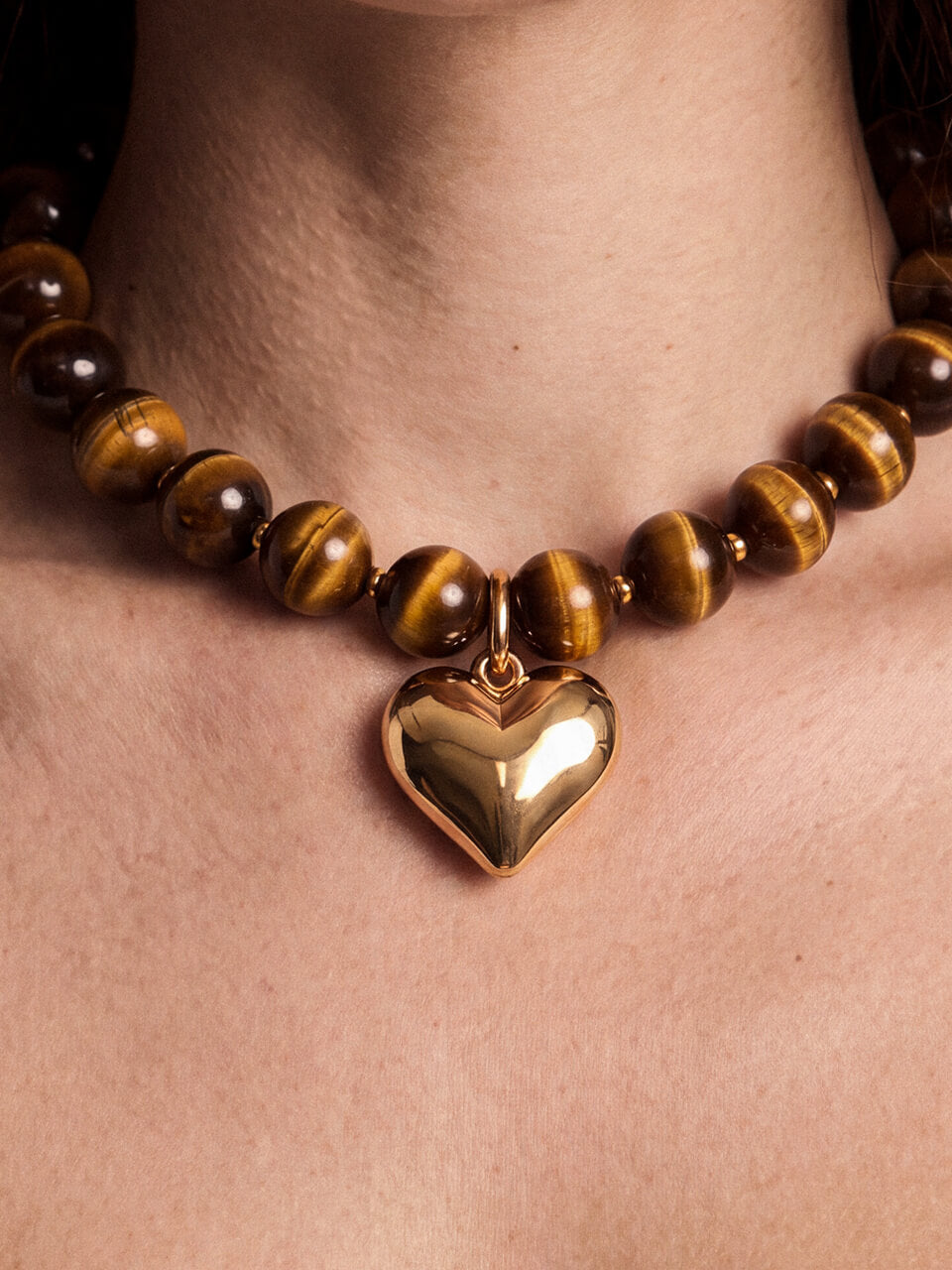 Luck and Love Tiger's Eye Heart Necklace - Tigers Eye with 18k Gold Plating | Ettika