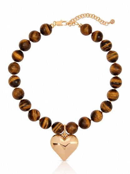 Luck and Love Tiger's Eye Heart Necklace - Tigers Eye with 18k Gold Plating | Ettika