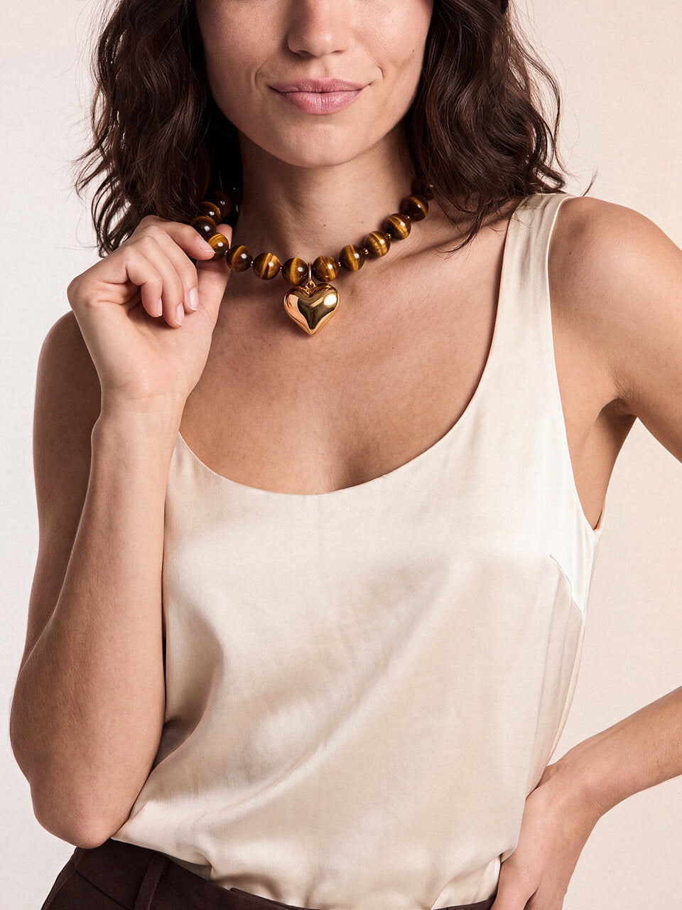 Luck and Love Tiger's Eye Heart Necklace - Tigers Eye with 18k Gold Plating | Ettika