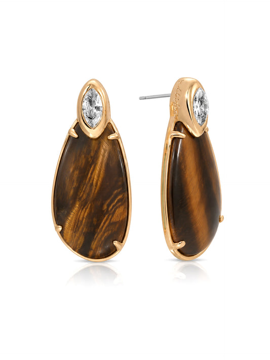 Majestic Stone Tiger's Eye Earrings - Tigers Eye with 18k Gold Plating | Ettika