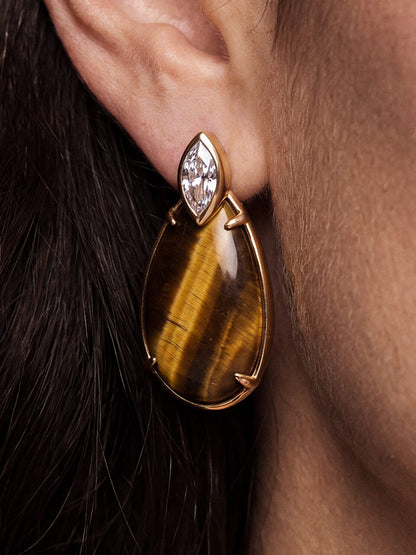 Majestic Stone Tiger's Eye Earrings - Tigers Eye with 18k Gold Plating | Ettika