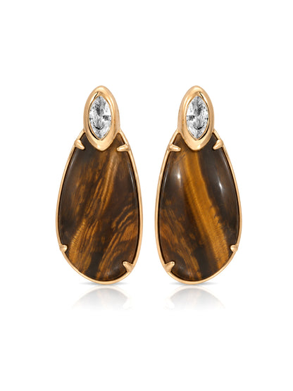 Majestic Stone Tiger's Eye Earrings - Tigers Eye with 18k Gold Plating | Ettika