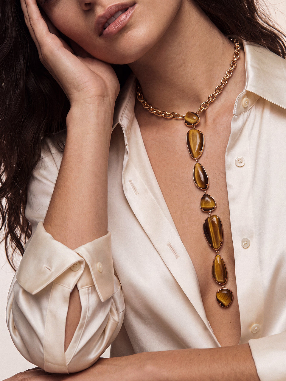 Majestic Stone Necklace in Tiger's Eye - Tigers Eye with 18k Gold Plating | Ettika