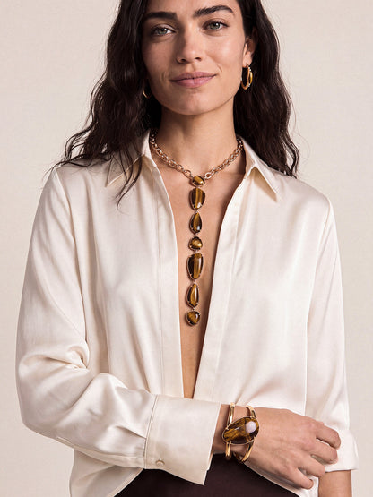 Majestic Stone Necklace in Tiger's Eye - Tigers Eye with 18k Gold Plating | Ettika