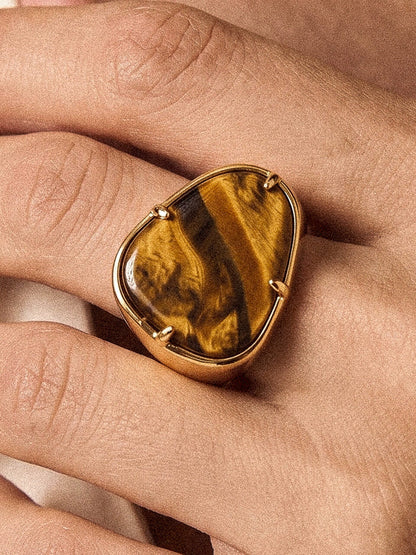 Tiger's Eye Solstice Ring - Tigers Eye with 18k Gold Plating | Ettika