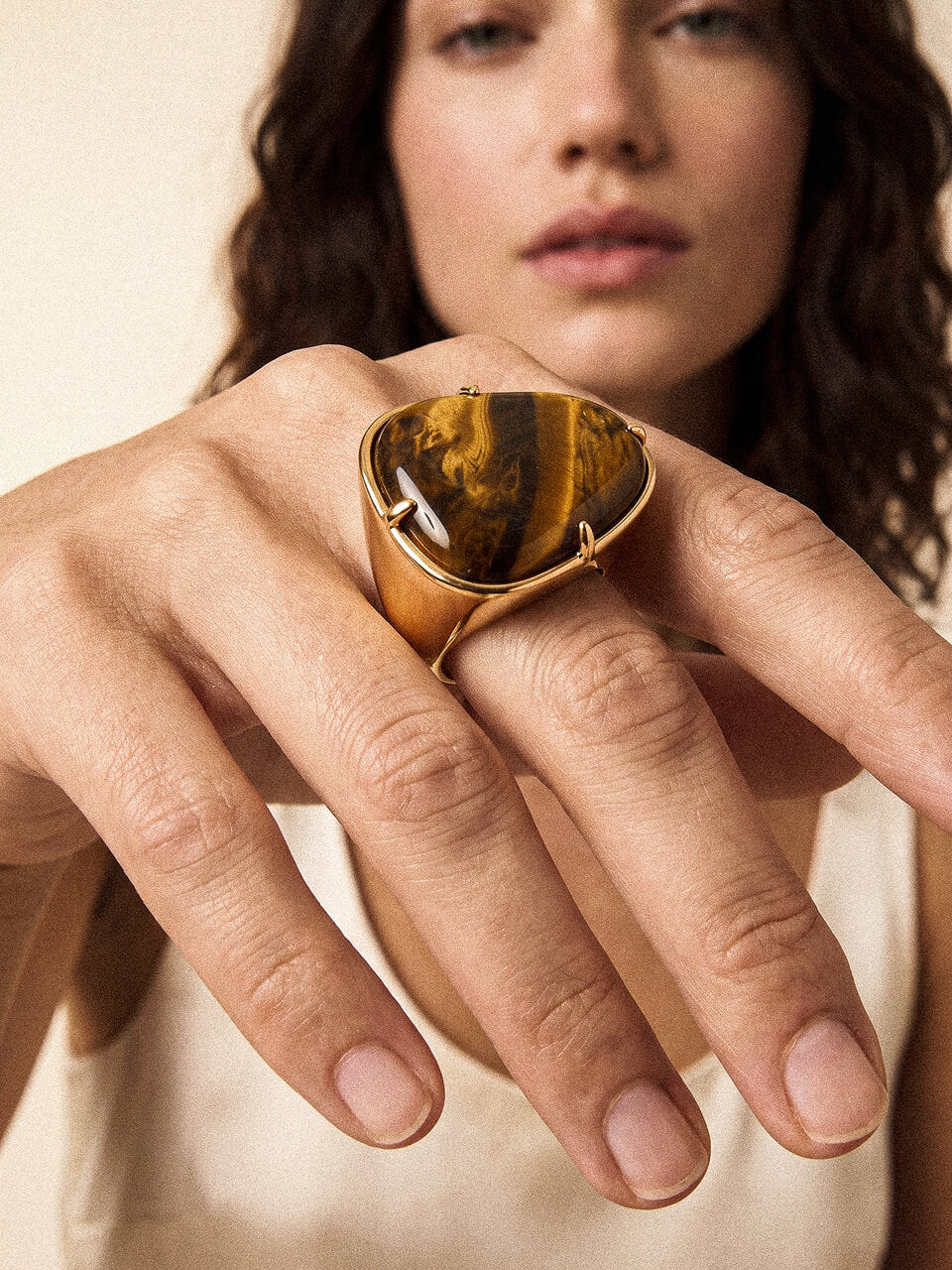 Tiger's Eye Solstice Ring - Tigers Eye with 18k Gold Plating | Ettika