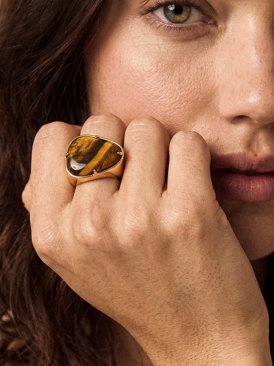 Tiger's Eye Solstice Ring - Tigers Eye with 18k Gold Plating | Ettika