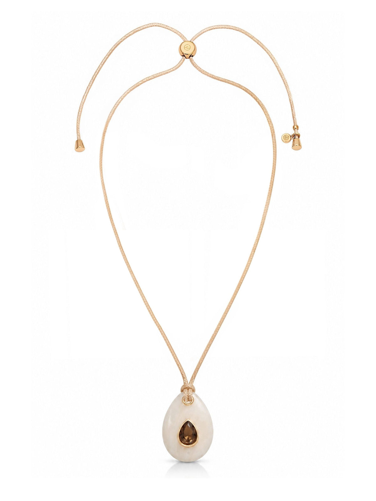 Teardrop Cord Necklace - Cream Resin with Smokey Quartz and Tan Cord | Ettika