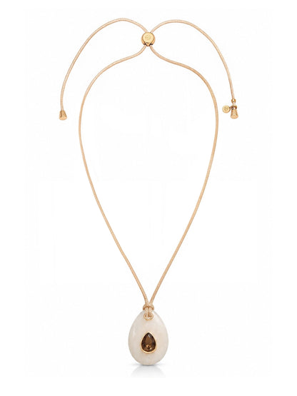 Teardrop Cord Necklace - Cream Resin with Smokey Quartz and Tan Cord | Ettika
