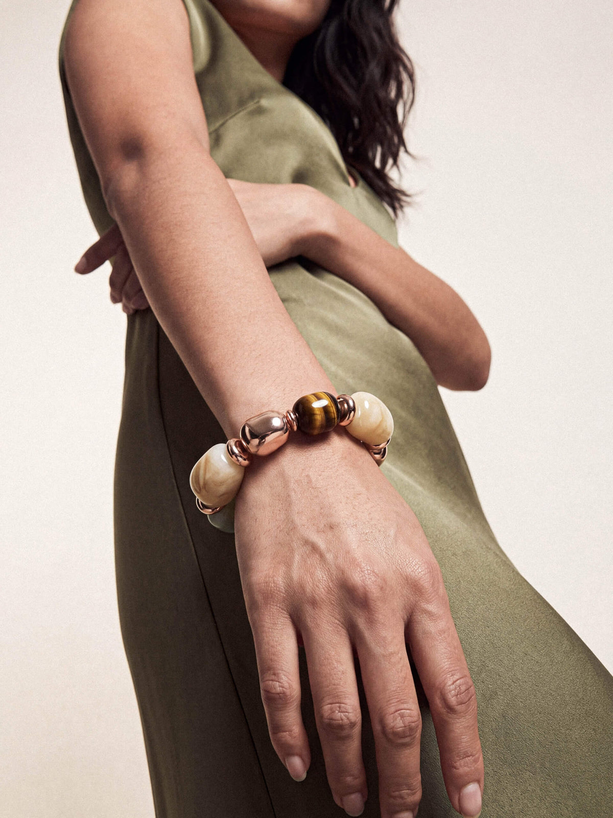 Serene Stone Stretch Bracelet - Tigers Eye with 18k Gold Plating | Ettika