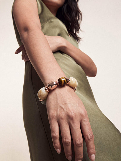 Serene Stone Stretch Bracelet - Tigers Eye with 18k Gold Plating | Ettika
