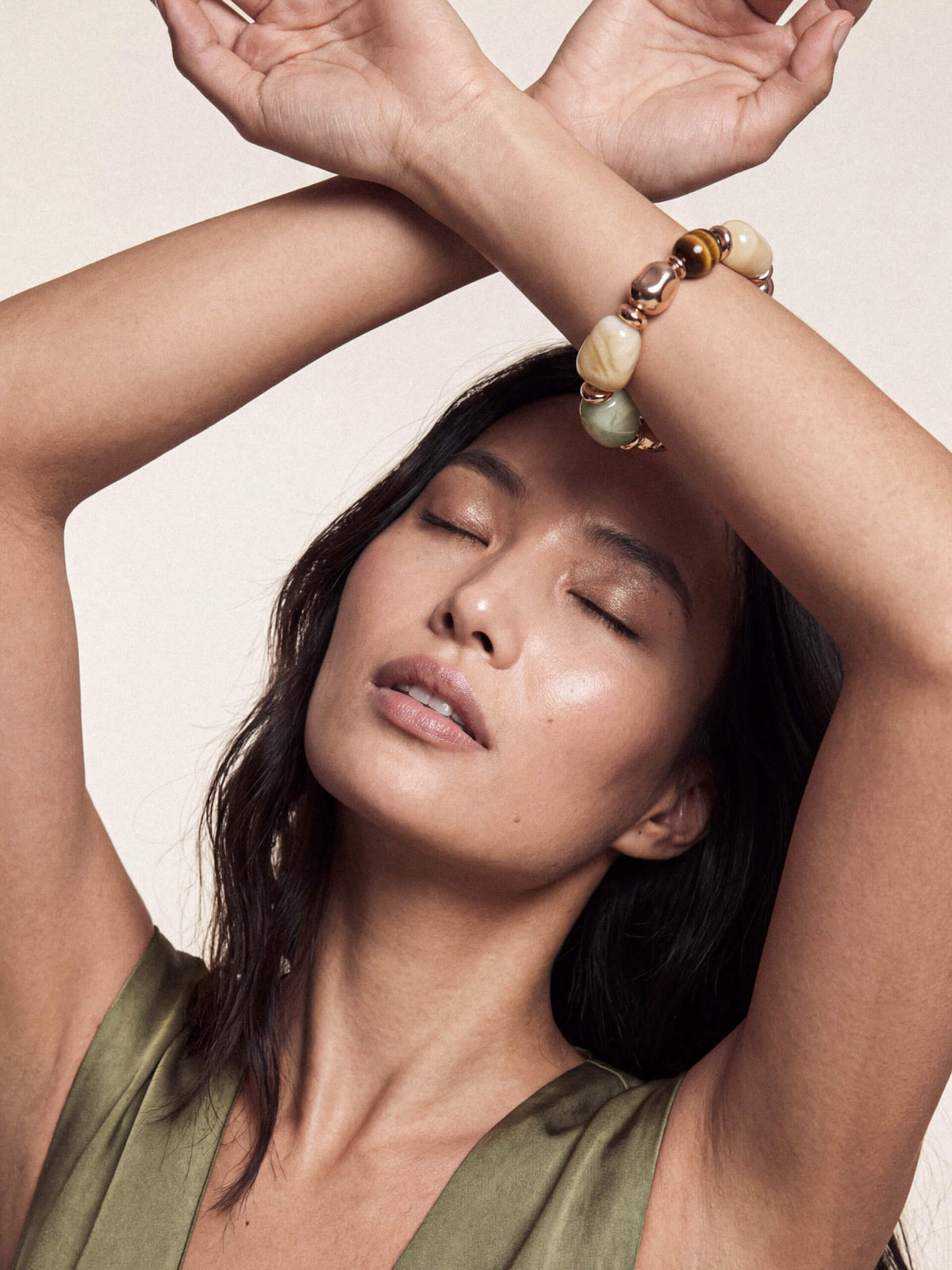 Serene Stone Stretch Bracelet - Tigers Eye with 18k Gold Plating | Ettika