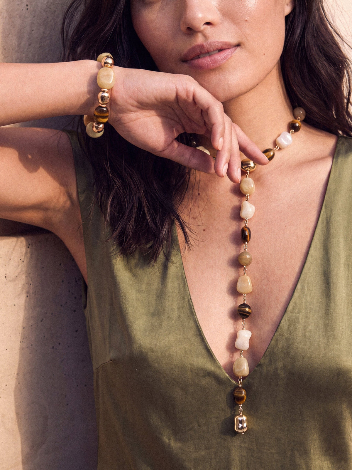 Serene Stone Stretch Bracelet - Tigers Eye with 18k Gold Plating | Ettika