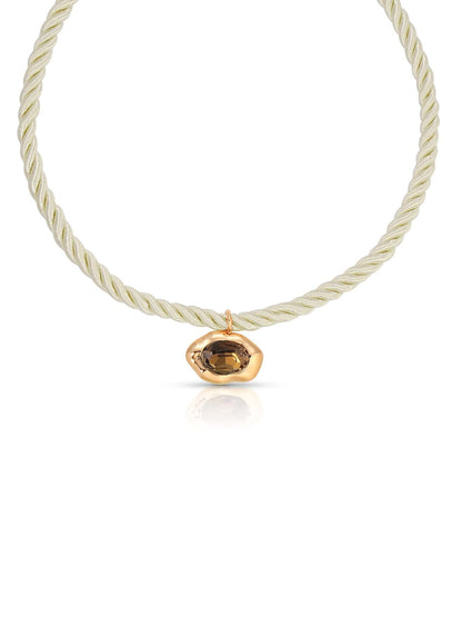 Molten Pendant Rope Necklace - Smokey Quartz with Cream Cord | Ettika