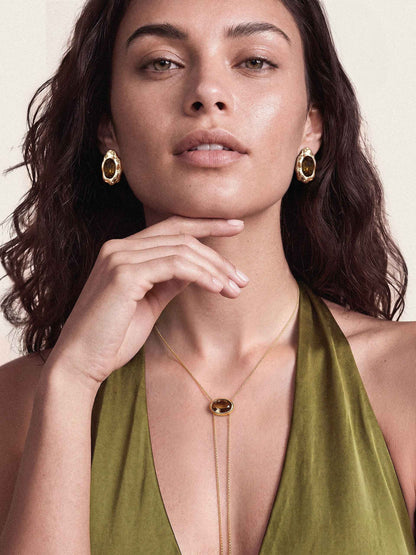 Smokey Quartz Bolo Necklace - Smokey Quartz Crystal with 18k Gold Plating | Ettika