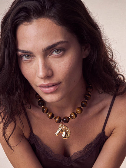 Stallion Beaded Necklace - Tigers Eye with 18k Gold Plating | Ettika
