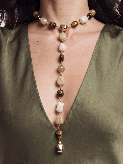 Serene Stone Lariat - Tigers Eye with 18k Gold Plating | Ettika