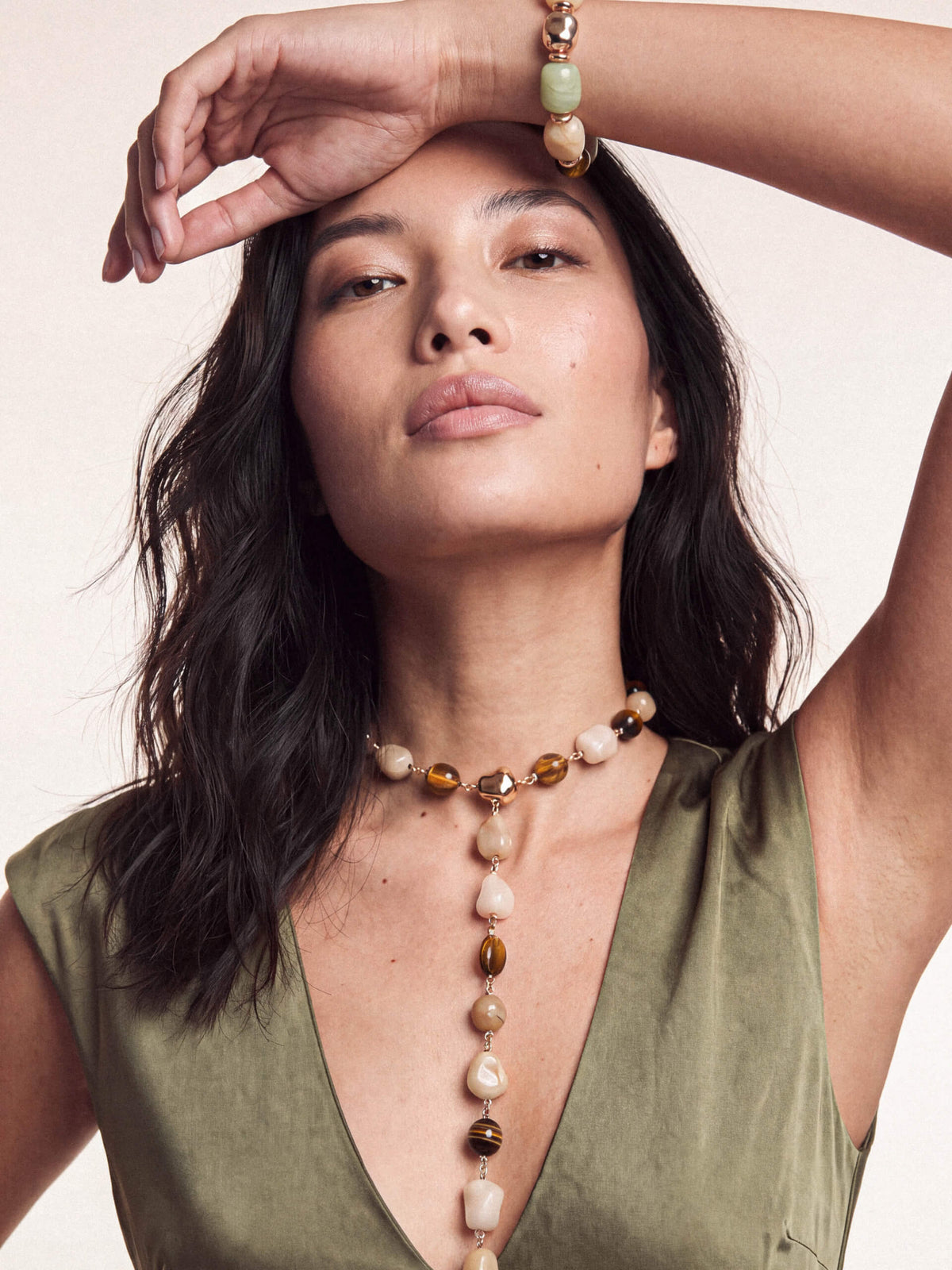 Serene Stone Lariat - Tigers Eye with 18k Gold Plating | Ettika
