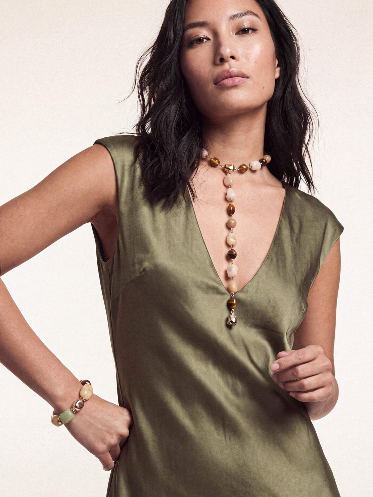Serene Stone Lariat - Tigers Eye with 18k Gold Plating | Ettika