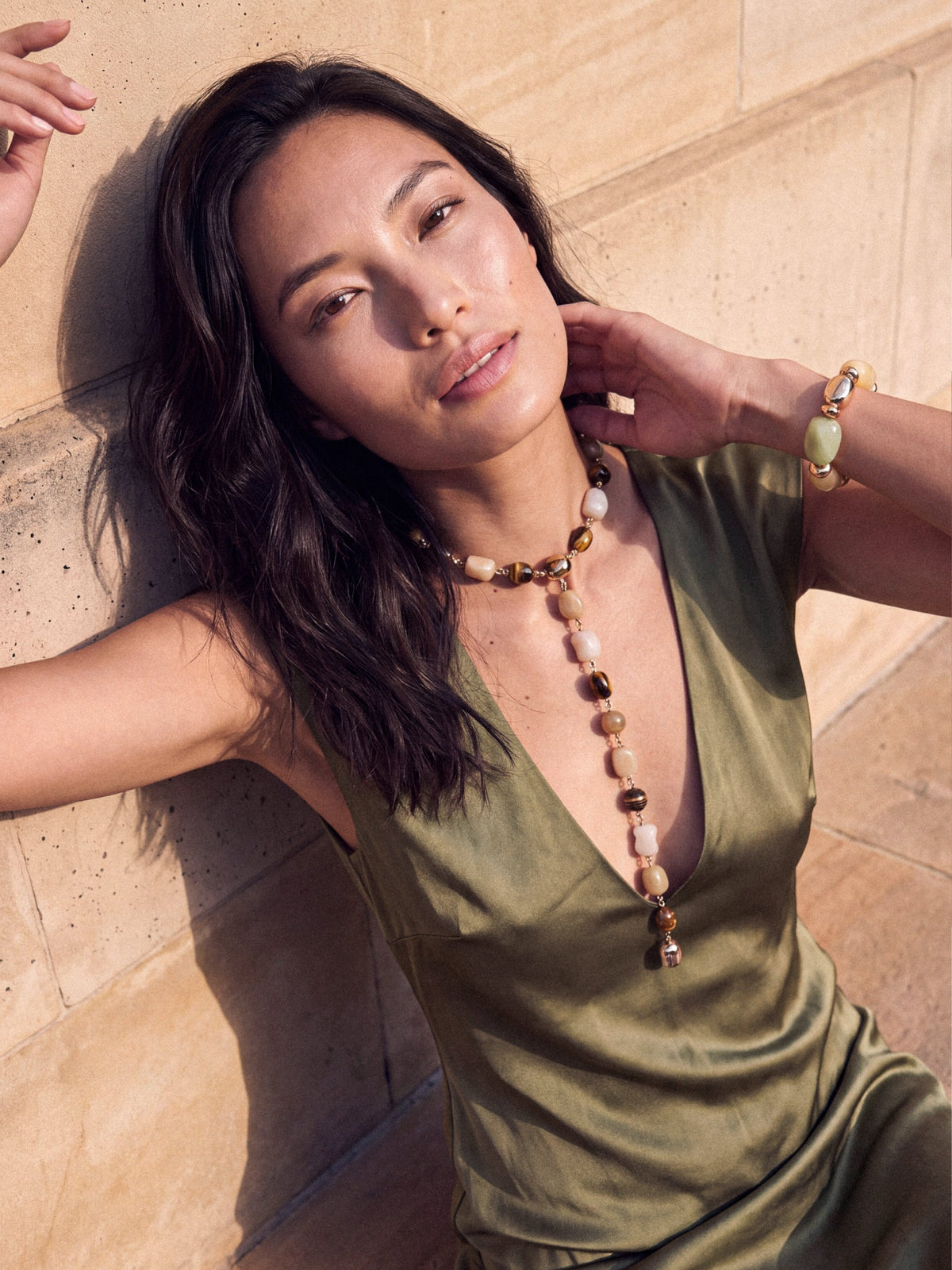 Serene Stone Lariat - Tigers Eye with 18k Gold Plating | Ettika