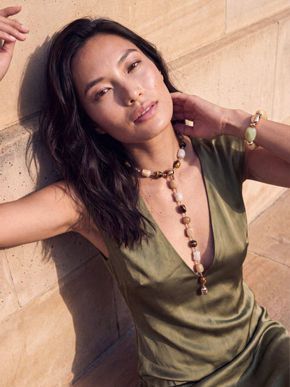 Serene Stone Lariat - Tigers Eye with 18k Gold Plating | Ettika