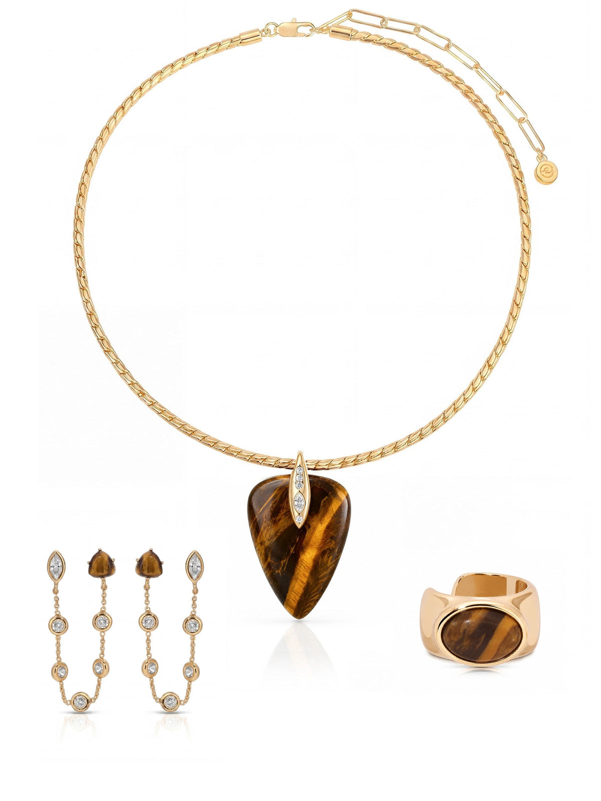 Solstice Double Piercing Set in Tiger's Eye | Ettika