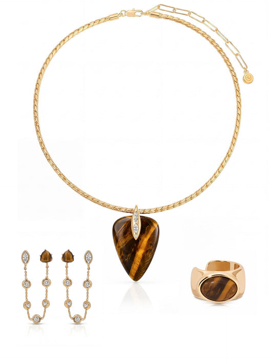 Solstice Double Piercing Set in Tiger's Eye | Ettika