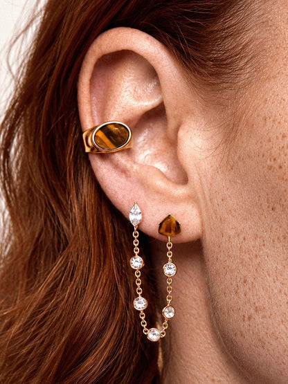 Solstice Double Piercing Set in Tiger's Eye | Ettika