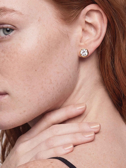 Crystal Luxe Circle Mini Studs - Clear Crystal with 18k Gold Plating | Ettika